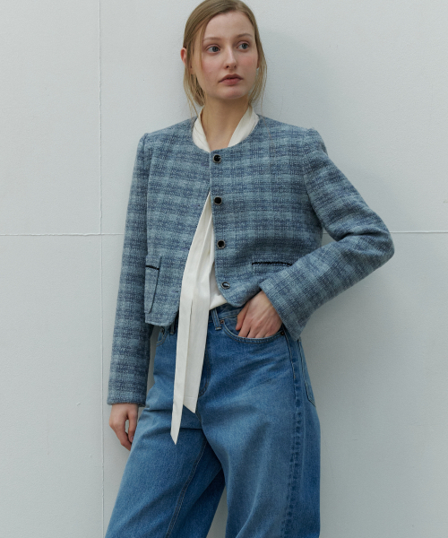 SO IR（ソイール）の「TWEED CROP JACKET - SKYBLUE（その他アウター・レディース・その他・FREE）」の2枚目の写真