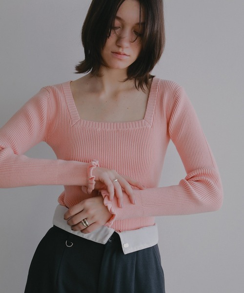 MANOF（マノフ）の「SQUARE RIB KNIT TOPS（ニット/セーター・レディース・ピンク/ホワイト/ブラック・F）」の3枚目の写真