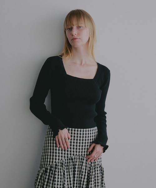 MANOF（マノフ）の「SQUARE RIB KNIT TOPS（ニット/セーター・レディース・ピンク/ホワイト/ブラック・F）」の2枚目の写真