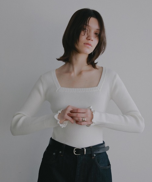 MANOF（マノフ）の「SQUARE RIB KNIT TOPS（ニット/セーター・レディース・ピンク/ホワイト/ブラック・F）」の5枚目の写真