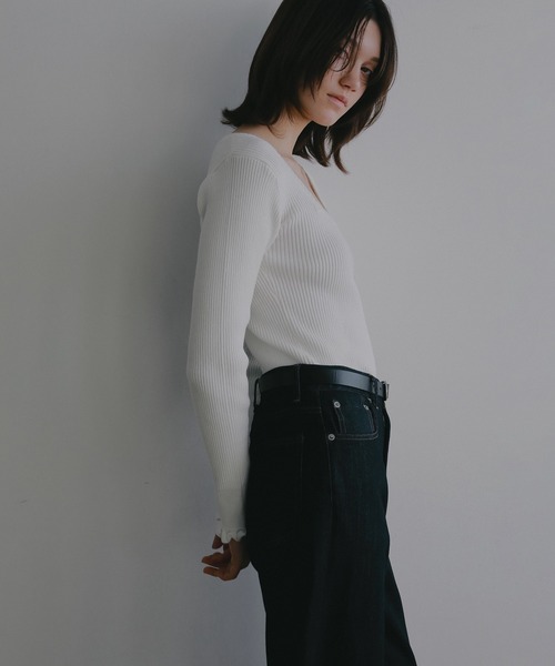 MANOF（マノフ）の「SQUARE RIB KNIT TOPS（ニット/セーター・レディース・ピンク/ホワイト/ブラック・F）」の8枚目の写真