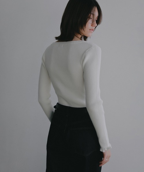 MANOF（マノフ）の「SQUARE RIB KNIT TOPS（ニット/セーター・レディース・ピンク/ホワイト/ブラック・F）」の10枚目の写真