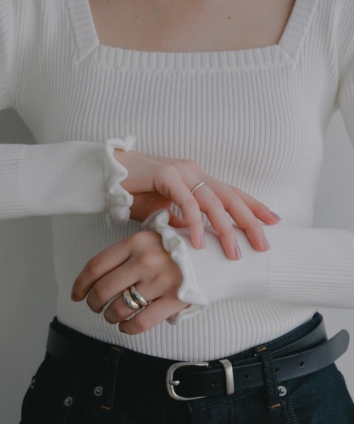 MANOF（マノフ）の「SQUARE RIB KNIT TOPS（ニット/セーター・レディース・ピンク/ホワイト/ブラック・F）」の11枚目の写真