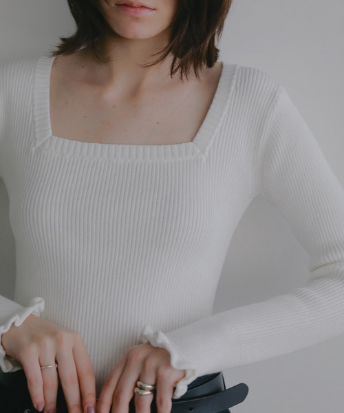 MANOF（マノフ）の「SQUARE RIB KNIT TOPS（ニット/セーター・レディース・ピンク/ホワイト/ブラック・F）」の12枚目の写真