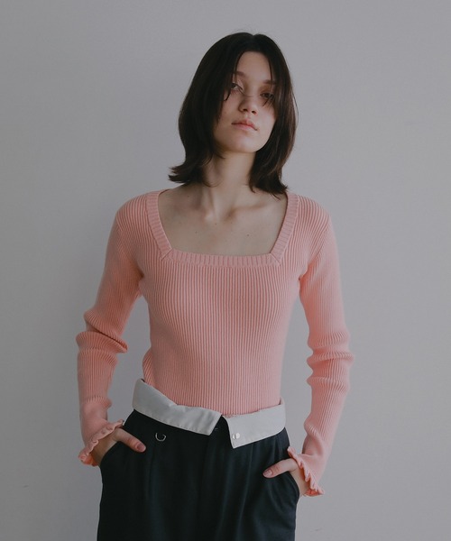 MANOF（マノフ）の「SQUARE RIB KNIT TOPS（ニット/セーター・レディース・ピンク/ホワイト/ブラック・F）」の13枚目の写真