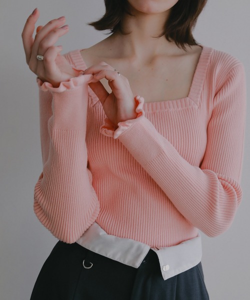MANOF（マノフ）の「SQUARE RIB KNIT TOPS（ニット/セーター・レディース・ピンク/ホワイト/ブラック・F）」の16枚目の写真