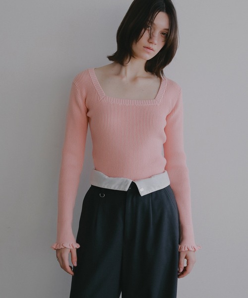 MANOF（マノフ）の「SQUARE RIB KNIT TOPS（ニット/セーター・レディース・ピンク/ホワイト/ブラック・F）」の14枚目の写真