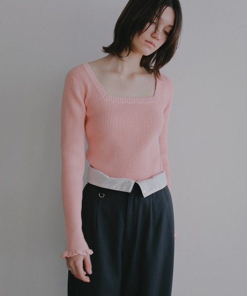 MANOF（マノフ）の「SQUARE RIB KNIT TOPS（ニット/セーター・レディース・ピンク/ホワイト/ブラック・F）」の15枚目の写真