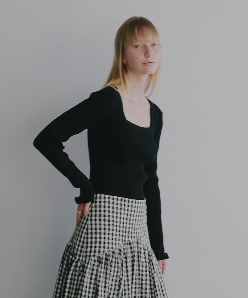 MANOF（マノフ）の「SQUARE RIB KNIT TOPS（ニット/セーター・レディース・ピンク/ホワイト/ブラック・F）」の22枚目の写真