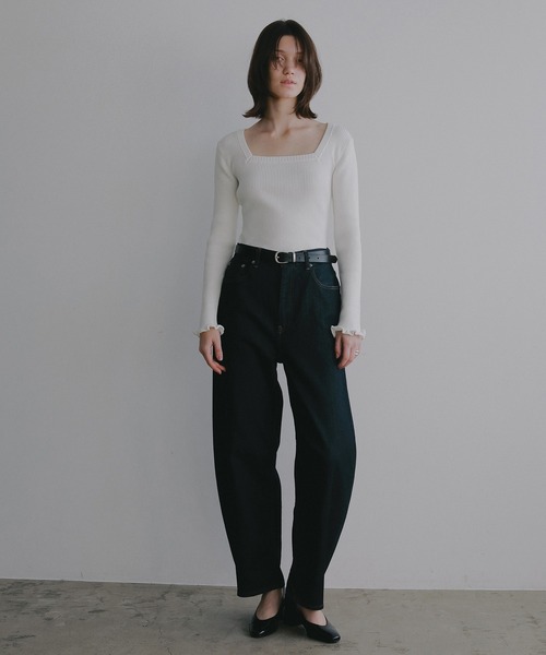 MANOF（マノフ）の「SQUARE RIB KNIT TOPS（ニット/セーター・レディース・ピンク/ホワイト/ブラック・F）」の7枚目の写真