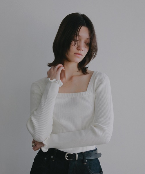MANOF（マノフ）の「SQUARE RIB KNIT TOPS（ニット/セーター・レディース・ピンク/ホワイト/ブラック・F）」の6枚目の写真