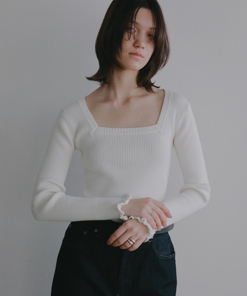 MANOF（マノフ）の「SQUARE RIB KNIT TOPS（ニット/セーター・レディース・ピンク/ホワイト/ブラック・F）」の4枚目の写真