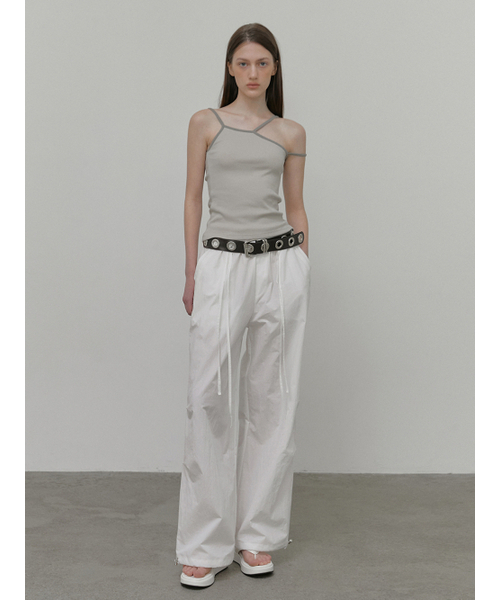 Strap Pintuck Banding Pants, White