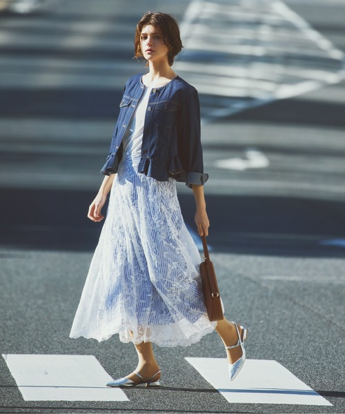 STRAWBERRY-FIELDS（ストロベリーフィールズ）の「スーパーライトデニム_ノーカラーライトデニムはおり（デニムジャケット・レディース・ワンウォッシュ・2）」の2枚目の写真