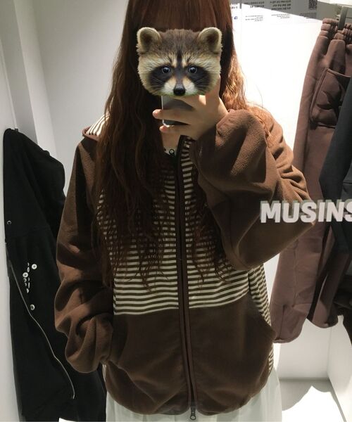 THECOLDESTMOMENT(ザコールデストモーメント)の「TCM stripe raglan fleece jacket (brown)(パーカー・レディース・その他・S/M/L)」の6枚目の写真