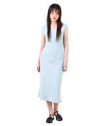 ワッフルタンクトップバックレスロングワンピースライトブルー ONE SIZE