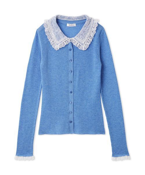 FRAY I.D(フレイアイディー)の「レースカラーニットカーディガン(カーディガン/ボレロ・レディース・ブラック/オフホワイト/グレー/ブルー・F)」の4枚目の写真