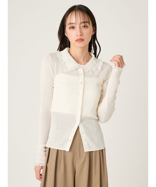 FRAY I.D(フレイアイディー)の「レースカラーニットカーディガン(カーディガン/ボレロ・レディース・ブラック/オフホワイト/グレー/ブルー・F)」の5枚目の写真