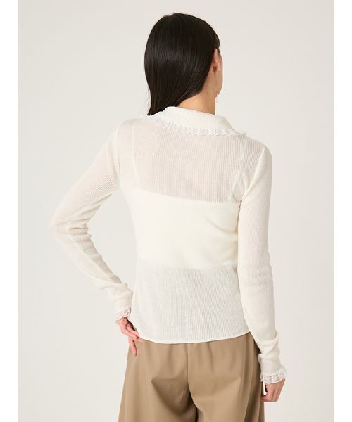 FRAY I.D(フレイアイディー)の「レースカラーニットカーディガン(カーディガン/ボレロ・レディース・ブラック/オフホワイト/グレー/ブルー・F)」の6枚目の写真