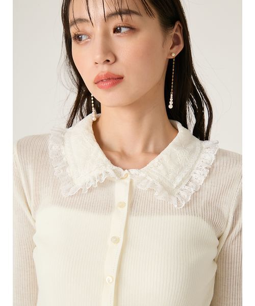 FRAY I.D(フレイアイディー)の「レースカラーニットカーディガン(カーディガン/ボレロ・レディース・ブラック/オフホワイト/グレー/ブルー・F)」の8枚目の写真