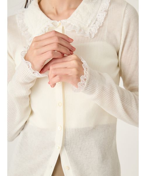 FRAY I.D(フレイアイディー)の「レースカラーニットカーディガン(カーディガン/ボレロ・レディース・ブラック/オフホワイト/グレー/ブルー・F)」の9枚目の写真