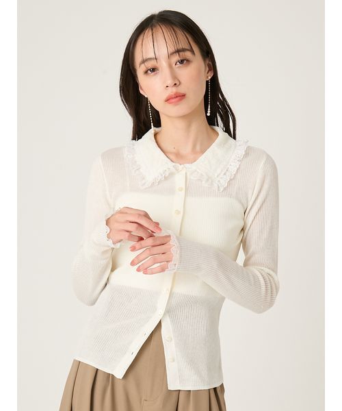 FRAY I.D(フレイアイディー)の「レースカラーニットカーディガン(カーディガン/ボレロ・レディース・ブラック/オフホワイト/グレー/ブルー・F)」の11枚目の写真
