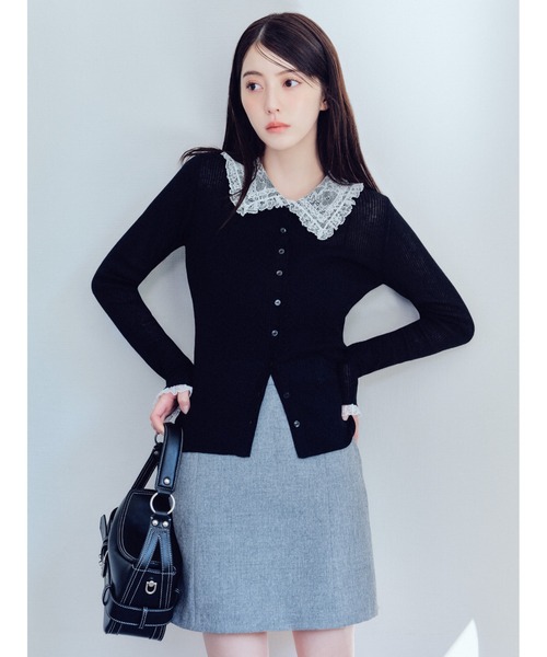 FRAY I.D(フレイアイディー)の「レースカラーニットカーディガン(カーディガン/ボレロ・レディース・ブラック/オフホワイト/グレー/ブルー・F)」の18枚目の写真