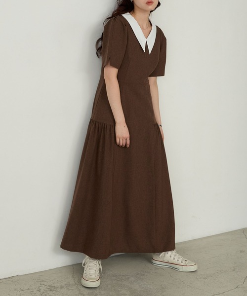 セール】【Cherir Mignon】サイドギャザークレリックワンピース