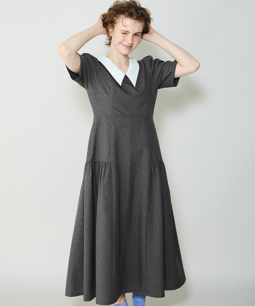 Cherir Mignon(シェリルミニョン)の「【Cherir Mignon】サイドギャザークレリックワンピース(ワンピース・レディース・チャコールグレー/ブラウン・S/M)」の5枚目の写真