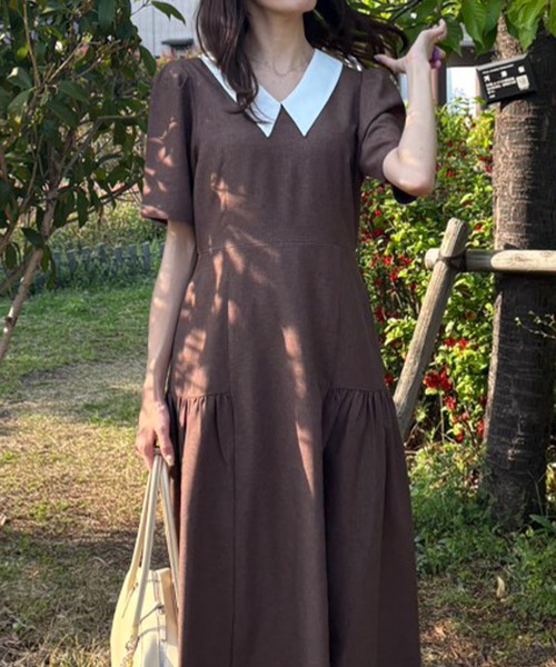 Cherir Mignon(シェリルミニョン)の「【Cherir Mignon】サイドギャザークレリックワンピース(ワンピース・レディース・チャコールグレー/ブラウン・S/M)」の13枚目の写真