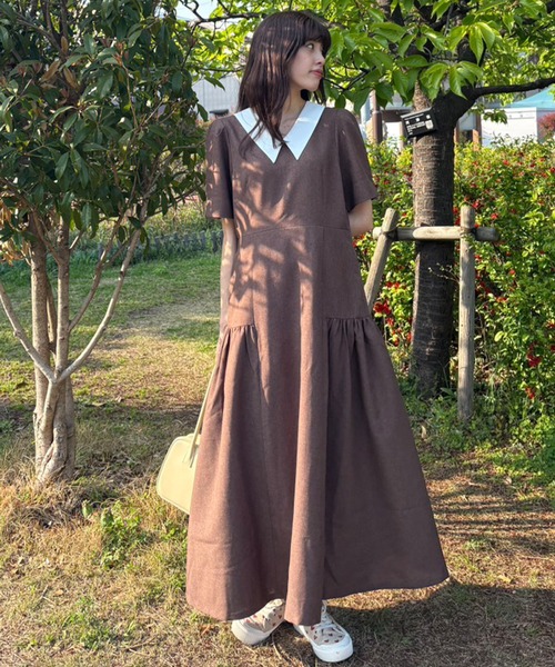 Cherir Mignon(シェリルミニョン)の「【Cherir Mignon】サイドギャザークレリックワンピース(ワンピース・レディース・チャコールグレー/ブラウン・S/M)」の14枚目の写真