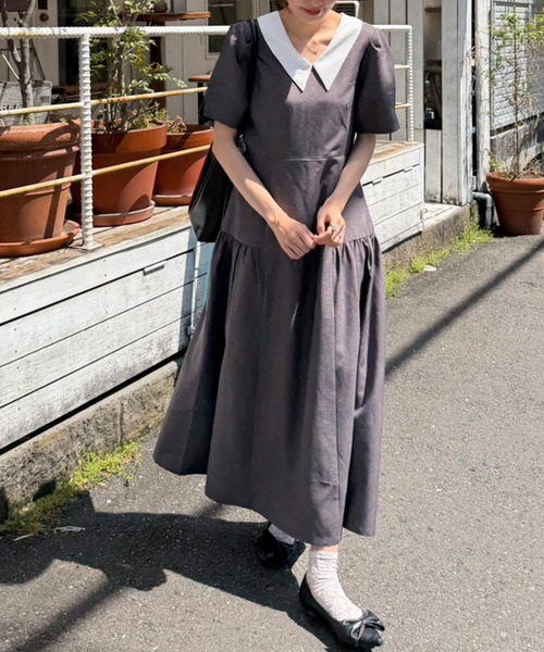 Cherir Mignon(シェリルミニョン)の「【Cherir Mignon】サイドギャザークレリックワンピース(ワンピース・レディース・チャコールグレー/ブラウン・S/M)」の12枚目の写真