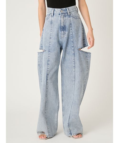 FRAY I.D（フレイアイディー）の「【00サイズあり】カットアウトバレルデニムパンツ（デニムパンツ・レディース・ブラック/ライトブルー/ミント・0/1/00）」の7枚目の写真