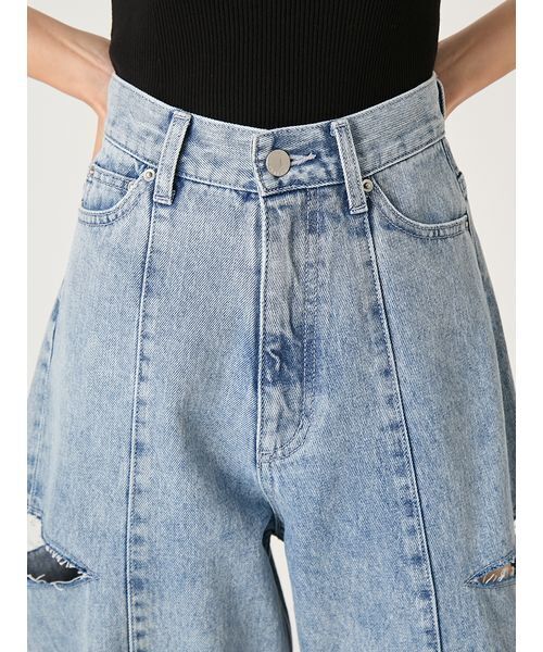 FRAY I.D（フレイアイディー）の「【00サイズあり】カットアウトバレルデニムパンツ（デニムパンツ・レディース・ブラック/ライトブルー/ミント・0/1/00）」の10枚目の写真