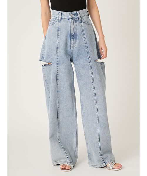 FRAY I.D（フレイアイディー）の「【00サイズあり】カットアウトバレルデニムパンツ（デニムパンツ・レディース・ブラック/ライトブルー/ミント・0/1/00）」の15枚目の写真