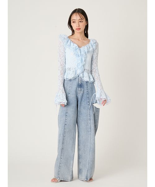 FRAY I.D（フレイアイディー）の「【00サイズあり】カットアウトバレルデニムパンツ（デニムパンツ・レディース・ブラック/ライトブルー/ミント・0/1/00）」の16枚目の写真