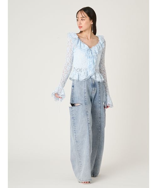 FRAY I.D（フレイアイディー）の「【00サイズあり】カットアウトバレルデニムパンツ（デニムパンツ・レディース・ブラック/ライトブルー/ミント・0/1/00）」の17枚目の写真