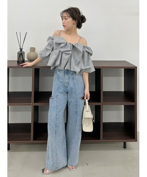 FRAY I.D（フレイアイディー）の「【00サイズあり】カットアウトバレルデニムパンツ（デニムパンツ・レディース・ブラック/ライトブルー/ミント・0/1/00）」の4枚目の写真