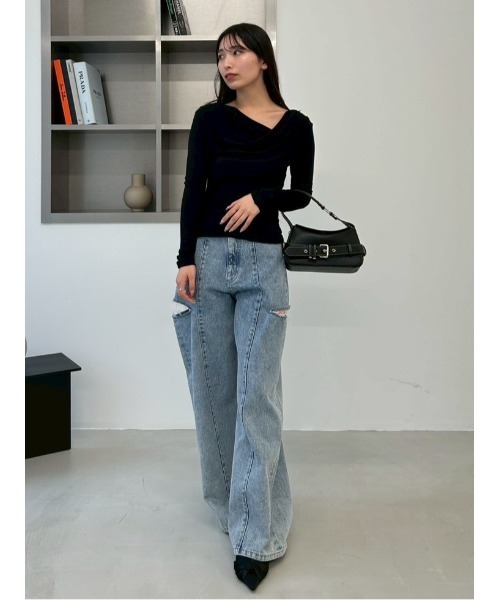 FRAY I.D（フレイアイディー）の「【00サイズあり】カットアウトバレルデニムパンツ（デニムパンツ・レディース・ブラック/ライトブルー/ミント・0/1/00）」の5枚目の写真