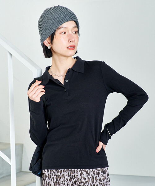 FREAK'S STORE(フリークスストア)の「コットンブレンド ポロ襟 ロンT/ポロロングスリーブ(Tシャツ/カットソー・レディース・ブラウン/レモンイエロー/ブラック・フリ-)」の2枚目の写真