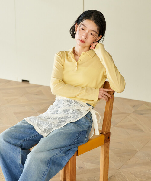 FREAK'S STORE(フリークスストア)の「コットンブレンド ポロ襟 ロンT/ポロロングスリーブ(Tシャツ/カットソー・レディース・ブラウン/レモンイエロー/ブラック・フリ-)」の5枚目の写真