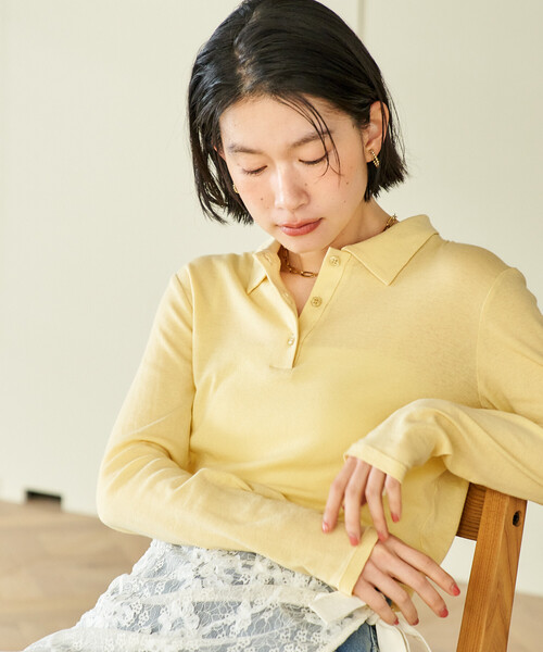 FREAK'S STORE(フリークスストア)の「コットンブレンド ポロ襟 ロンT/ポロロングスリーブ(Tシャツ/カットソー・レディース・ブラウン/レモンイエロー/ブラック・フリ-)」の11枚目の写真