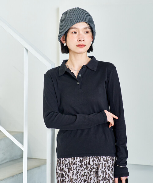 FREAK'S STORE(フリークスストア)の「コットンブレンド ポロ襟 ロンT/ポロロングスリーブ(Tシャツ/カットソー・レディース・ブラウン/レモンイエロー/ブラック・フリ-)」の16枚目の写真