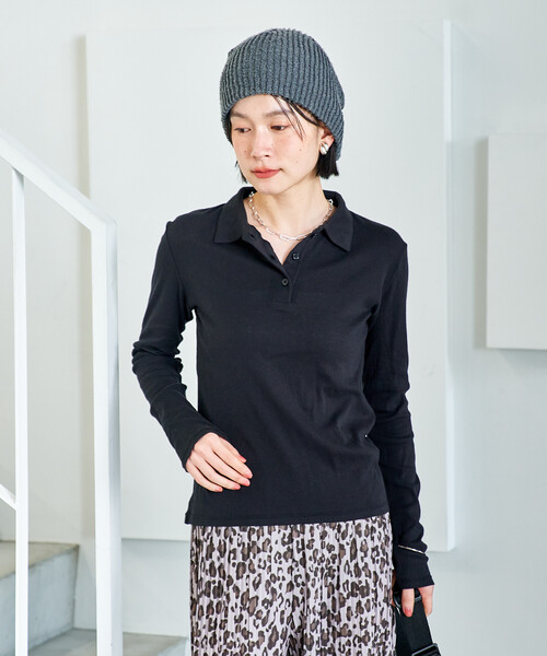FREAK'S STORE(フリークスストア)の「コットンブレンド ポロ襟 ロンT/ポロロングスリーブ(Tシャツ/カットソー・レディース・ブラウン/レモンイエロー/ブラック・フリ-)」の15枚目の写真