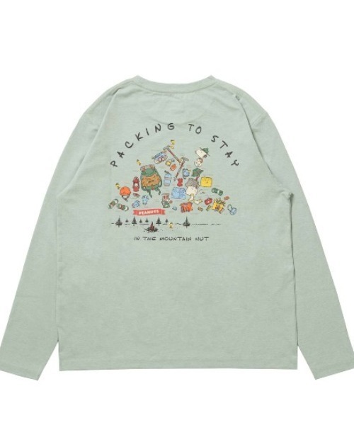 PEANUTS(ピーナッツ)の「ピーナッツ グラフィック長袖Tピーナッツパッキングリスト(Tシャツ/カットソー・レディース・オフホワイト/グリーン・M/L/XL/S)」の4枚目の写真