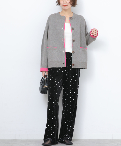 WEB限定追加2》ダブルニットコントラストカーディガン（カーディガン