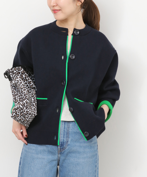 JOURNAL STANDARD relume(ジャーナルスタンダード レリューム)の「《WEB限定追加2》ダブルニットコントラストカーディガン(カーディガン/ボレロ・レディース・グレー/ネイビー・FREE)」の13枚目の写真