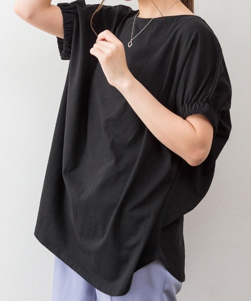 aity(アイティ)の「M-5L 前後2way ギャザースリーブTシャツ(Tシャツ/カットソー・レディース・ブラック/ホワイト/グレイッシュベージュ/ピンク系・4L~5L/LL~3L/M~L)」の1枚目の写真