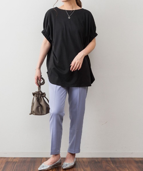 aity(アイティ)の「M-5L 前後2way ギャザースリーブTシャツ(Tシャツ/カットソー・レディース・ブラック/ホワイト/グレイッシュベージュ/ピンク系・4L~5L/LL~3L/M~L)」の18枚目の写真
