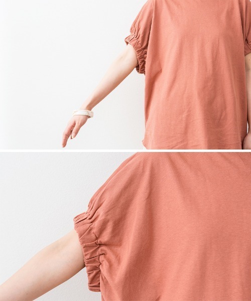 aity(アイティ)の「M-5L 前後2way ギャザースリーブTシャツ(Tシャツ/カットソー・レディース・ブラック/ホワイト/グレイッシュベージュ/ピンク系・4L~5L/LL~3L/M~L)」の7枚目の写真